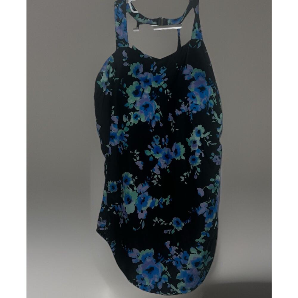 Swimsuits For All One Piece Bathing Suit 24 Black Floral Sarong NEW